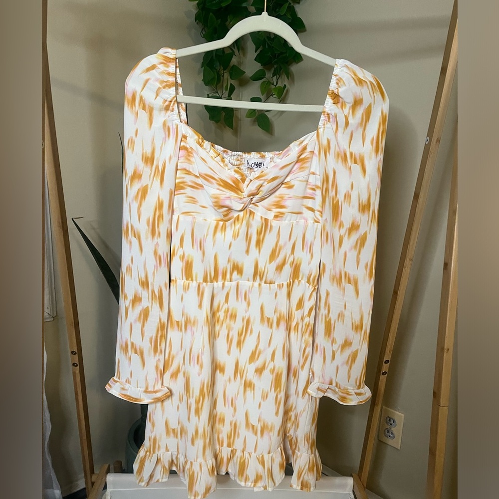 Anthropologie Rahi Bailey Twisted Bustier Marble Print Mini Dress Yellow